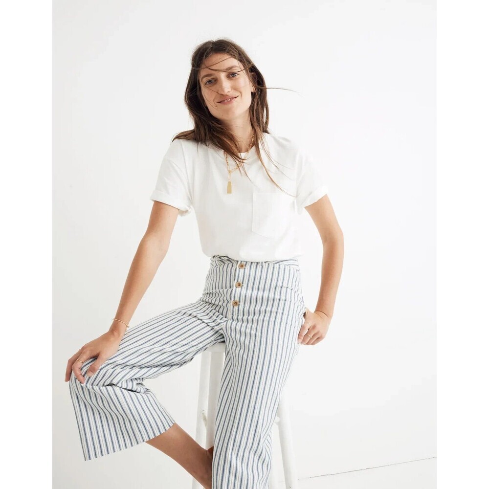 Madewell Emmett Wide-Leg Crop Pants in Stripe Button-Front Edition Women's 29